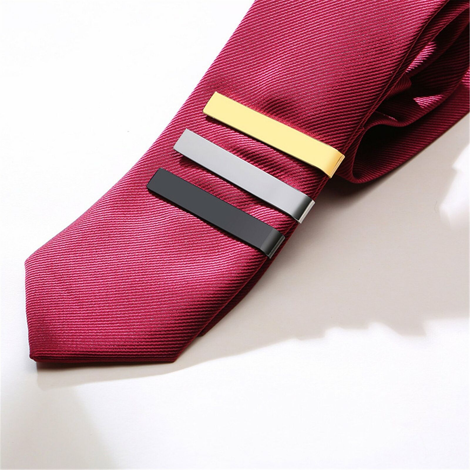 3Pcs Mens Stainless Steel Tie Clip Necktie Bar Clasp Clamp Pin Gold Black Silver