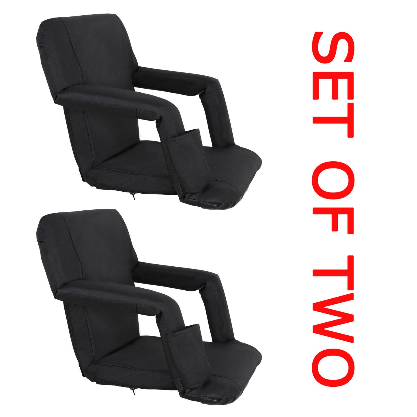 Set of Two 5 Reclining Positions Tiltable Stadium Seat Concert Bleacher Chair