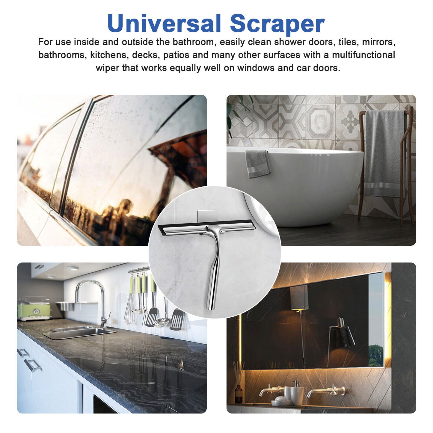 Window Squeegee Shower Cleaner Car Glass Wash Water Wiper Stainless Steel Blade