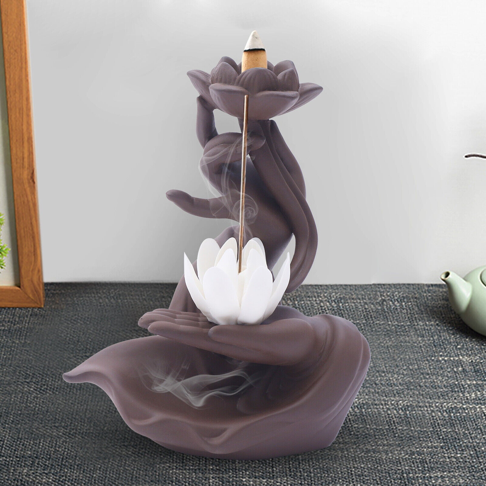 Buddha'S-Hand and Lotus Censer Creative Reverse-Flow Incense Burner Home Decor