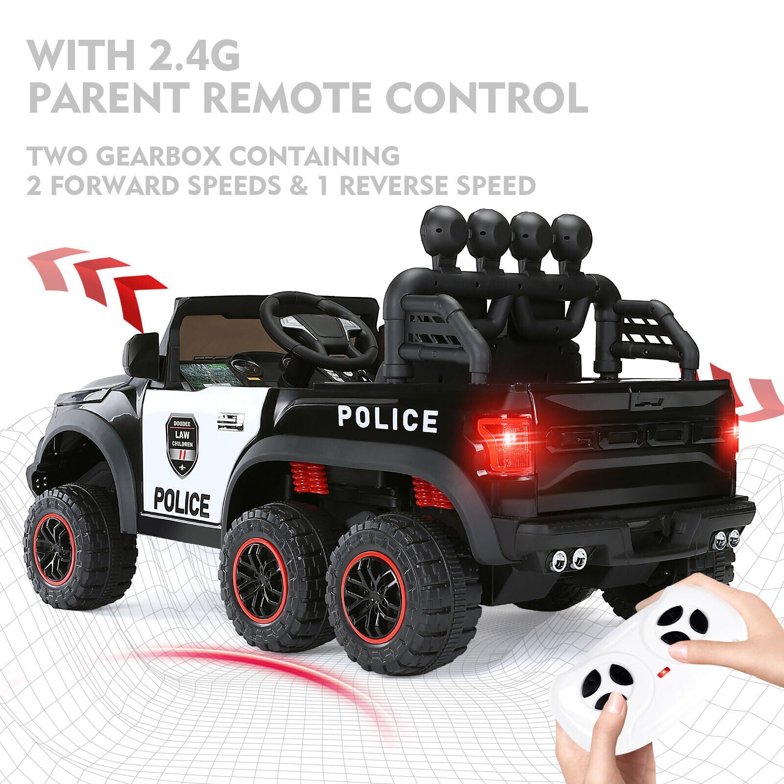 Electric 12V Battery Kids Ride on Police Car Truck 6Wheels+Led+In