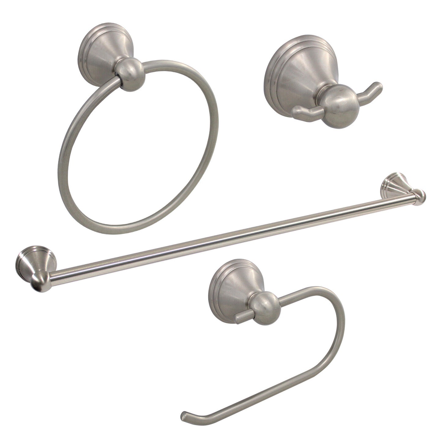 4 Piece Bathroom Hardware Accessories Set with 24" Towel Bar - Brushed Nickel