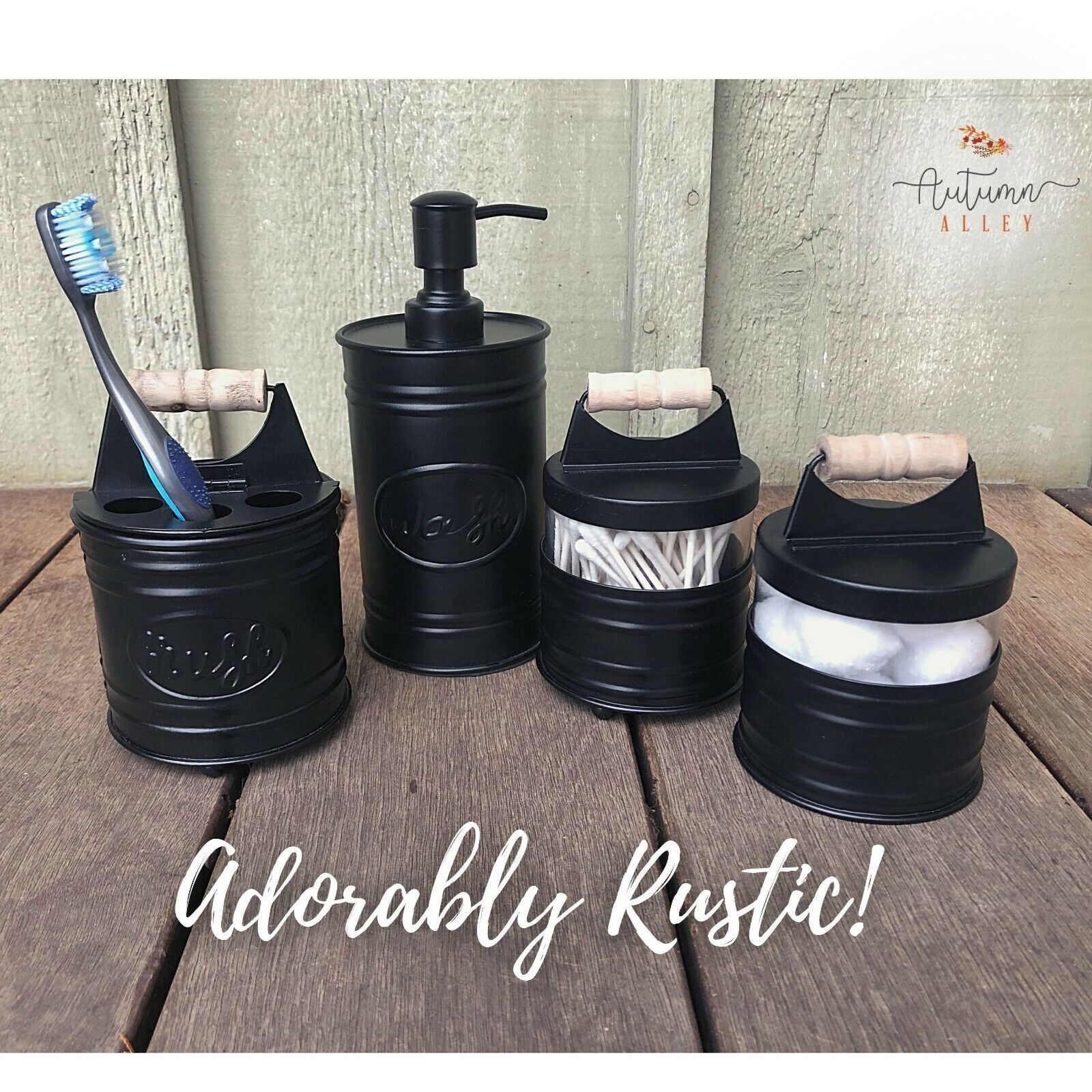Autumn Alley Glass & Black Farmhouse Bathroom Accessories Set- 4 Pieces