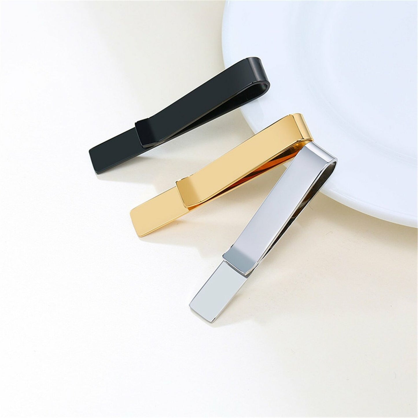 3Pcs Mens Stainless Steel Tie Clip Necktie Bar Clasp Clamp Pin Gold Black Silver