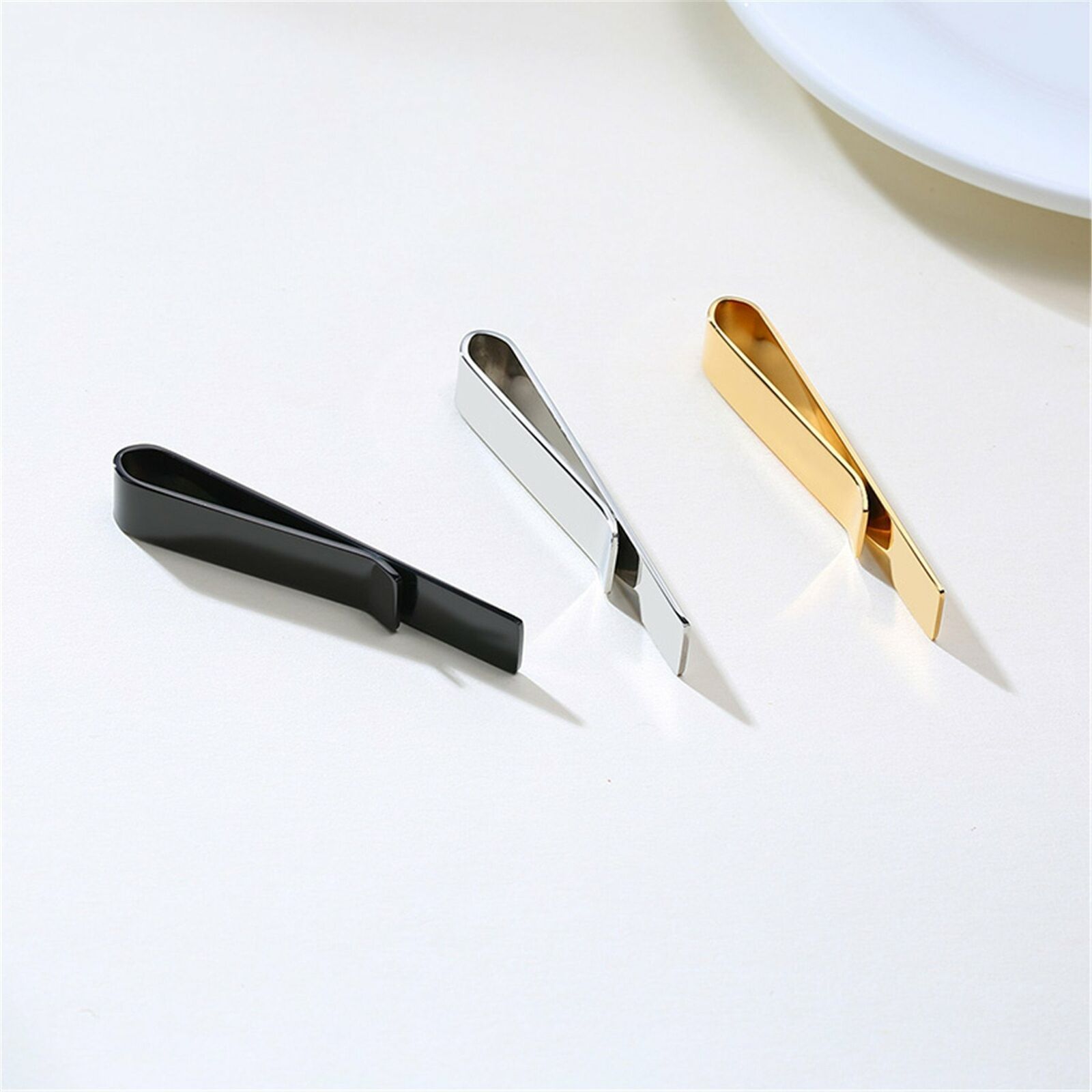 3Pcs Mens Stainless Steel Tie Clip Necktie Bar Clasp Clamp Pin Gold Black Silver