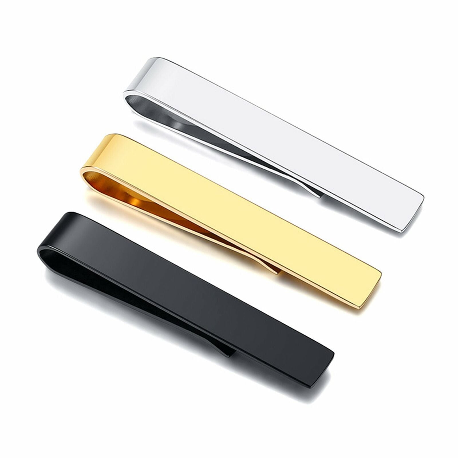 3Pcs Mens Stainless Steel Tie Clip Necktie Bar Clasp Clamp Pin Gold Black Silver