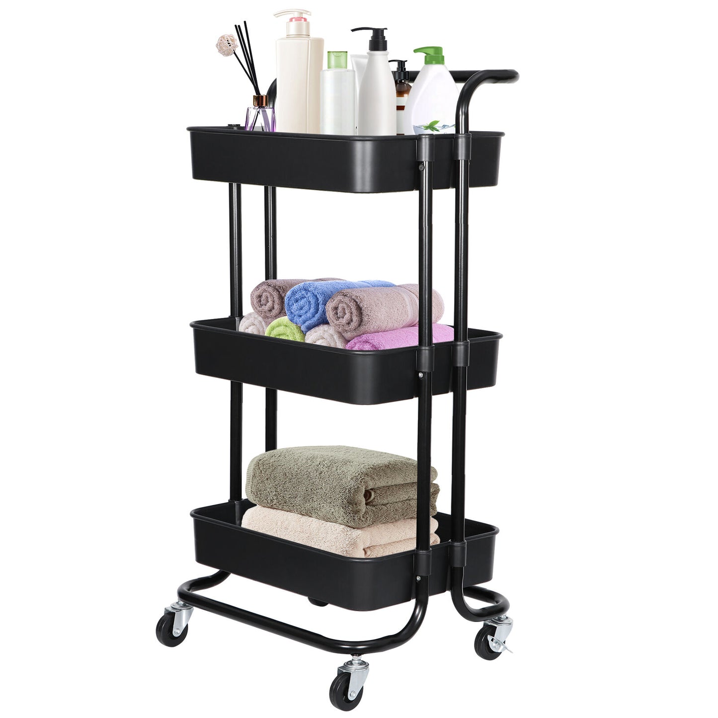 3 Tier Rolling Utility Cart Kitchen Cart Storage Shelves with Roller Wheels