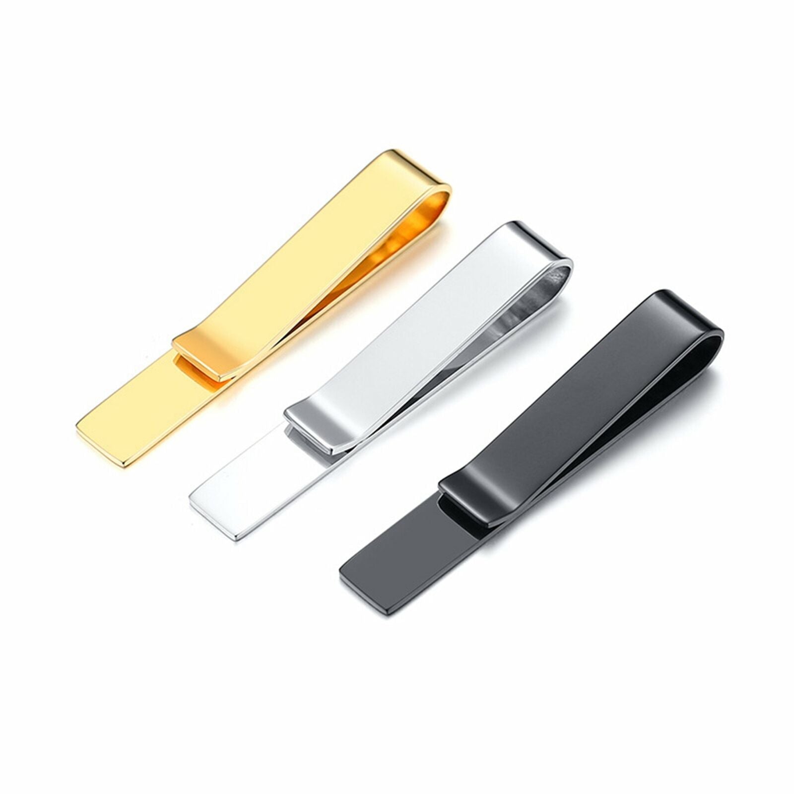 3Pcs Mens Stainless Steel Tie Clip Necktie Bar Clasp Clamp Pin Gold Black Silver