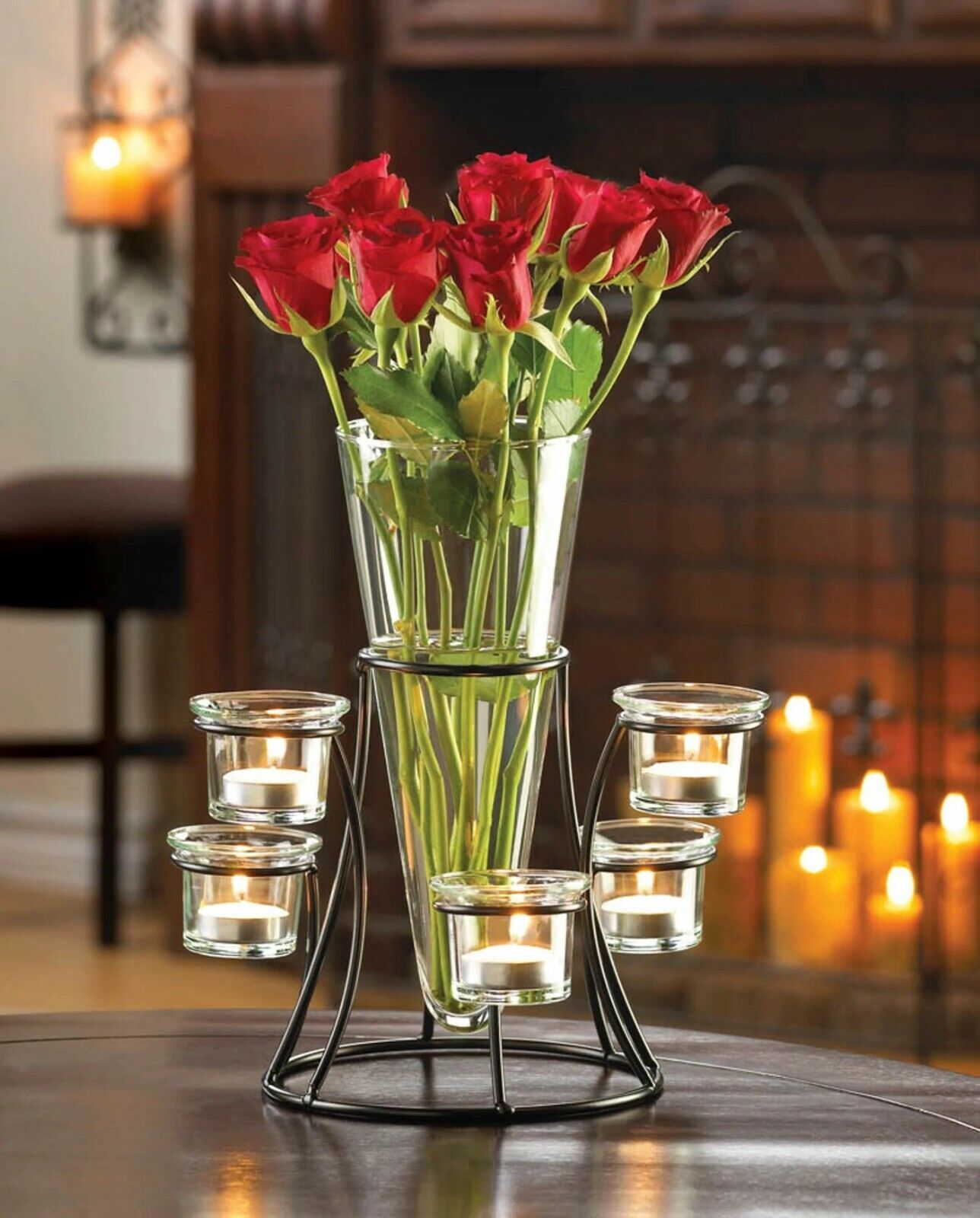 Black Iron Candelabra Candle Holder Flower Vase Wedding Centerpiece Home Decor