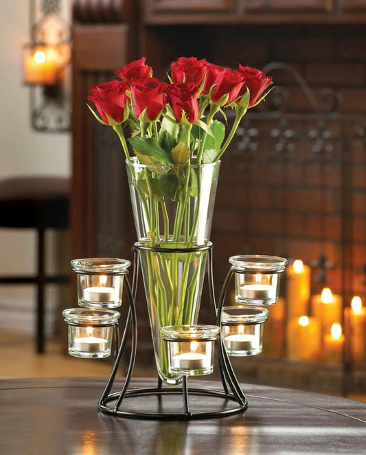 Black Iron Candelabra Candle Holder Flower Vase Wedding Centerpiece Home Decor