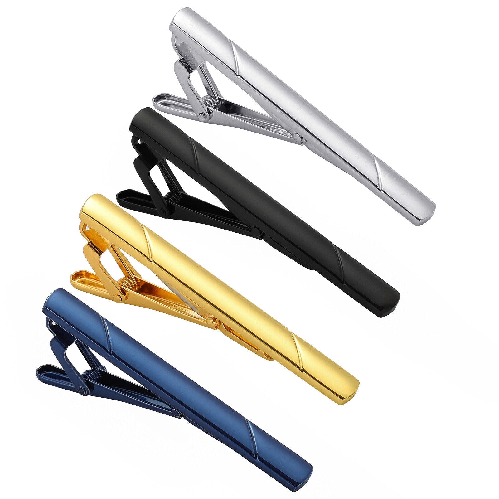 4Pcs Mens Tie Clip Necktie Bar Clasp Clamp Pin Stainless Steel Gold Black Silver